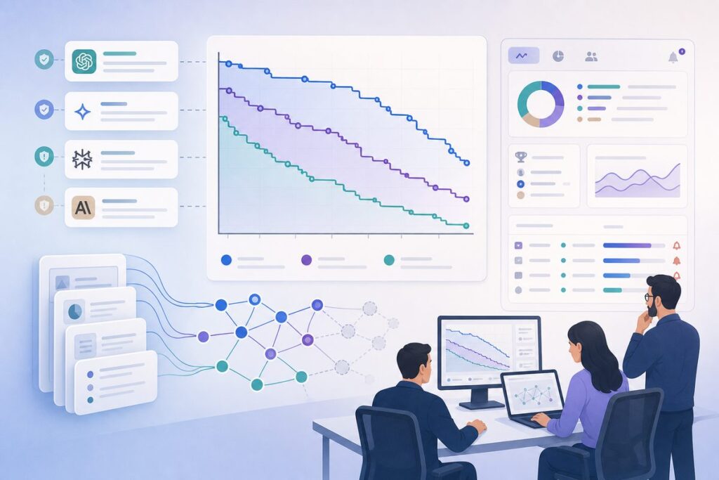 Why AI citations change visualized as source survival curves for three evidence cohorts over 45 days