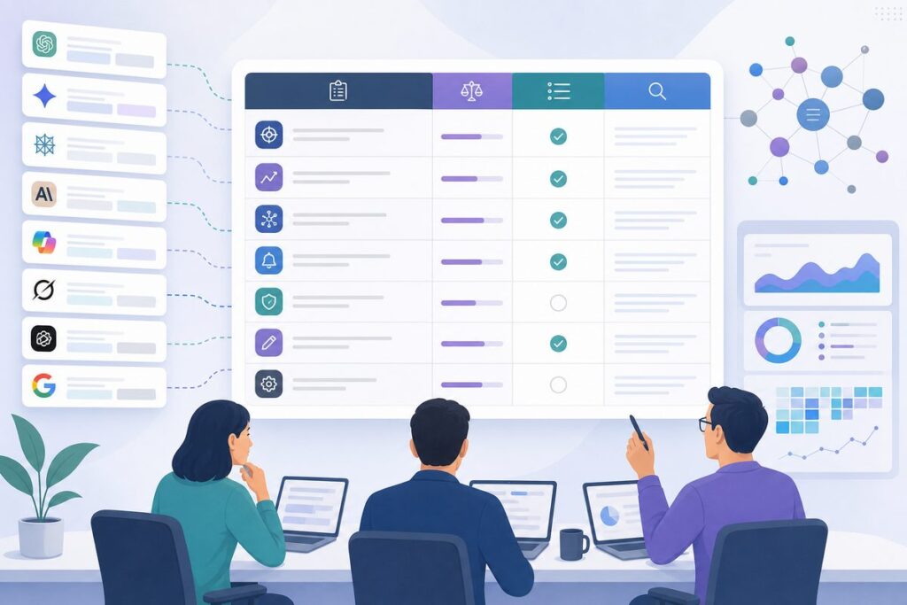 AI visibility RFP template scorecard with weighted requirements and evidence fields