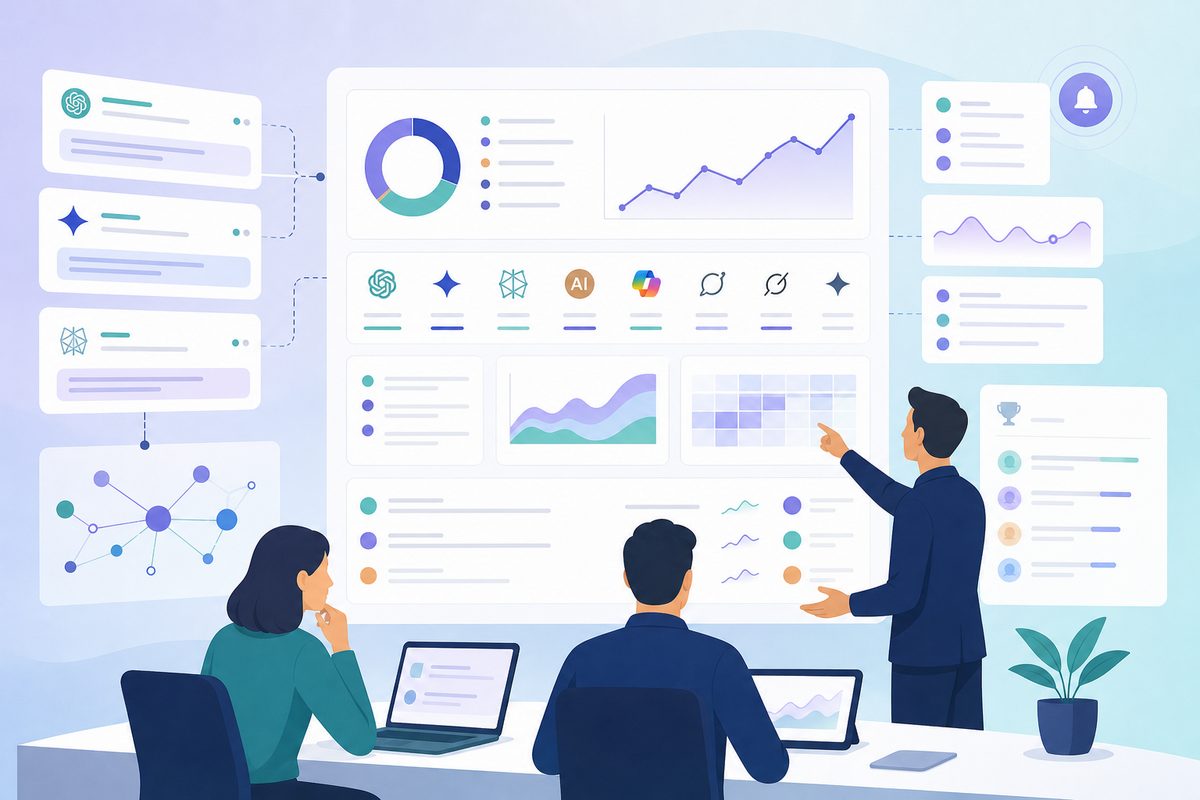 Weekly executive AI visibility scorecard with trends, answer evidence, competitor movement, citations, and pipeline signals