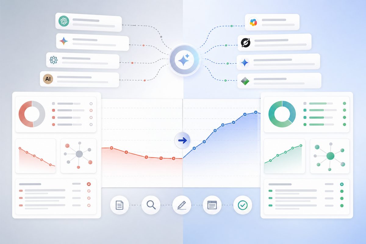 Before-and-after chart of a six-week remediation sprint on failing product support prompts