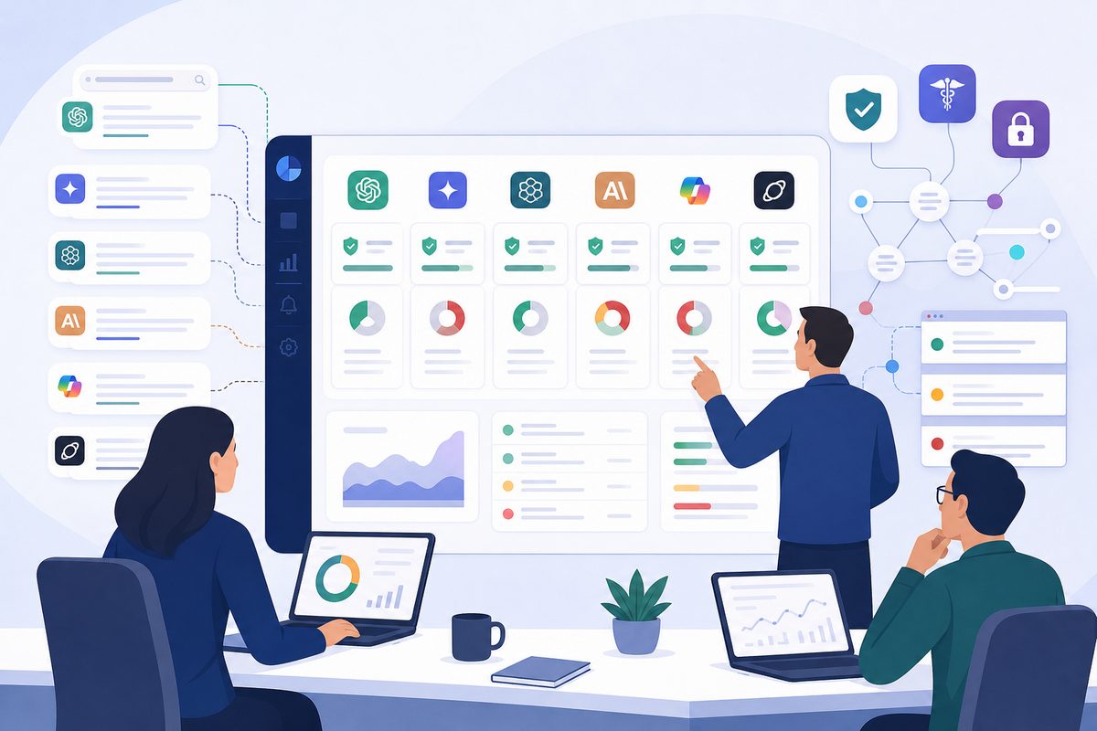 Weekly monitoring dashboard tracking compliance answer accuracy and cited source URLs across six AI engines