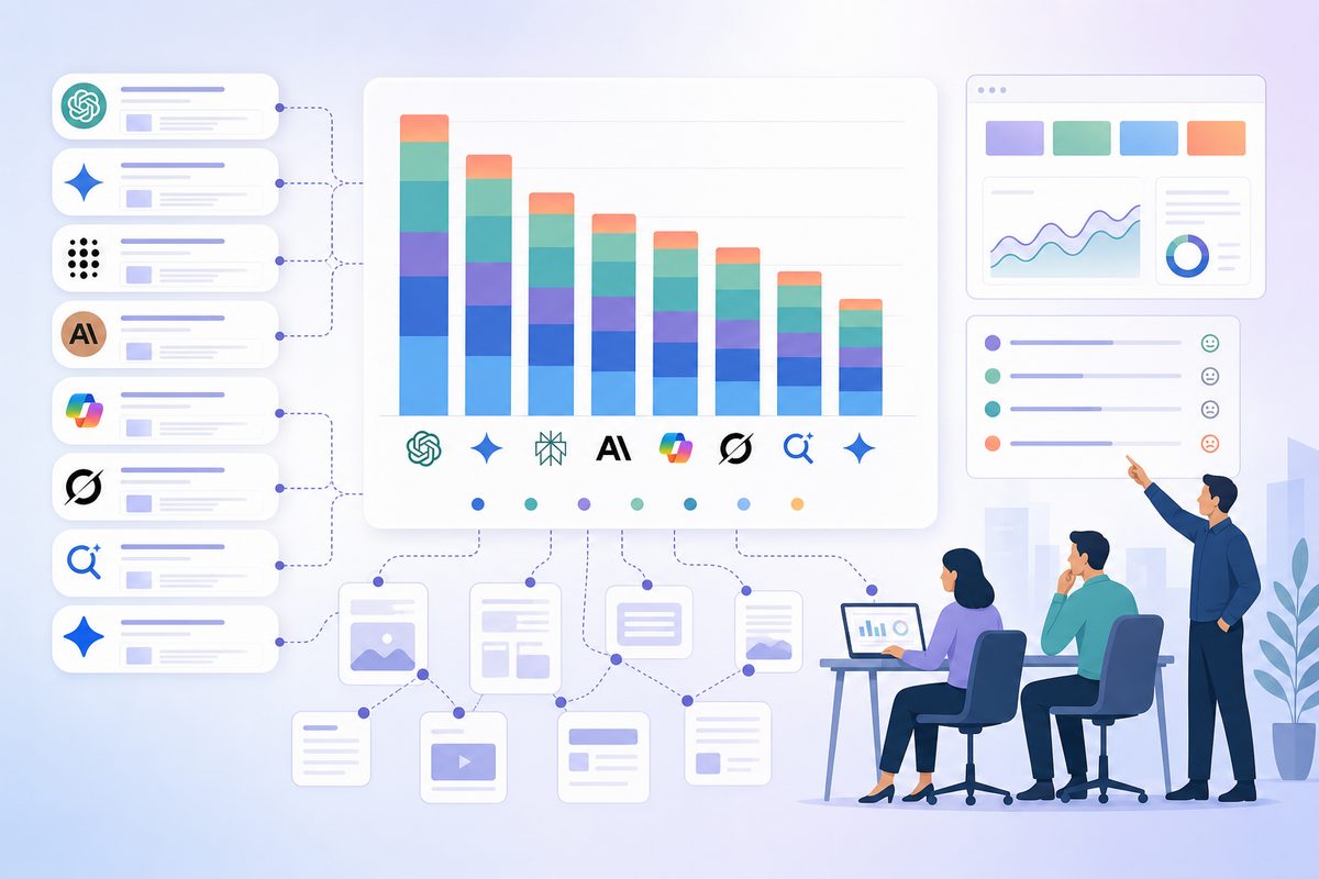 Bar chart of source-layer attribution by AI engine across 621,000 shopping answers