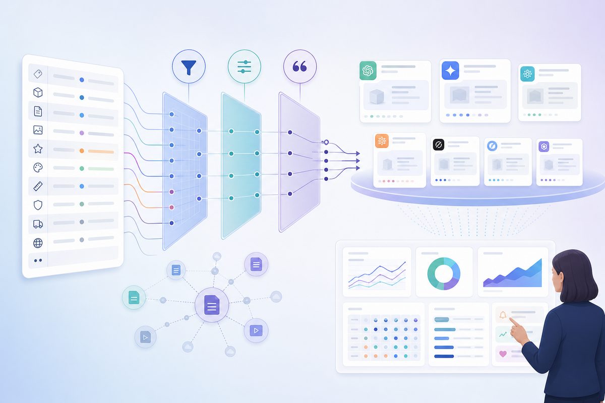 Gate, Filter, Quote framework mapping each feed attribute to its job in AI shopping answers