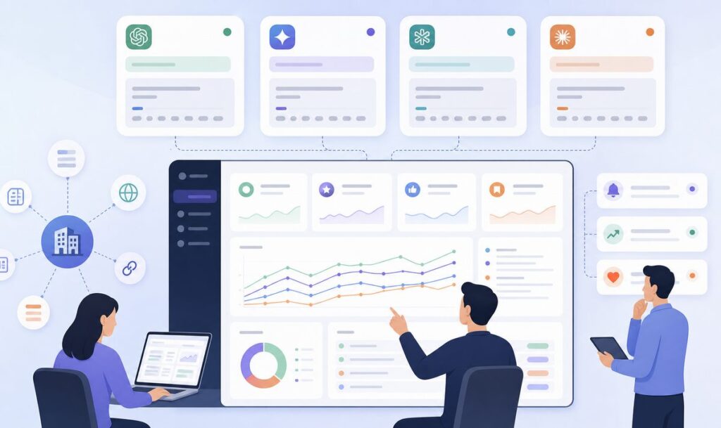 AI brand mention tracking tools 跨四个引擎追踪品牌提及率的监测面板示意图