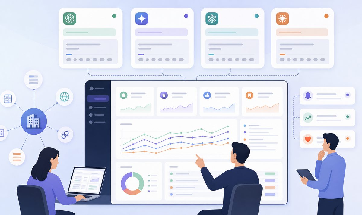 AI brand mention tracking tools 跨四个引擎追踪品牌提及率的监测面板示意图
