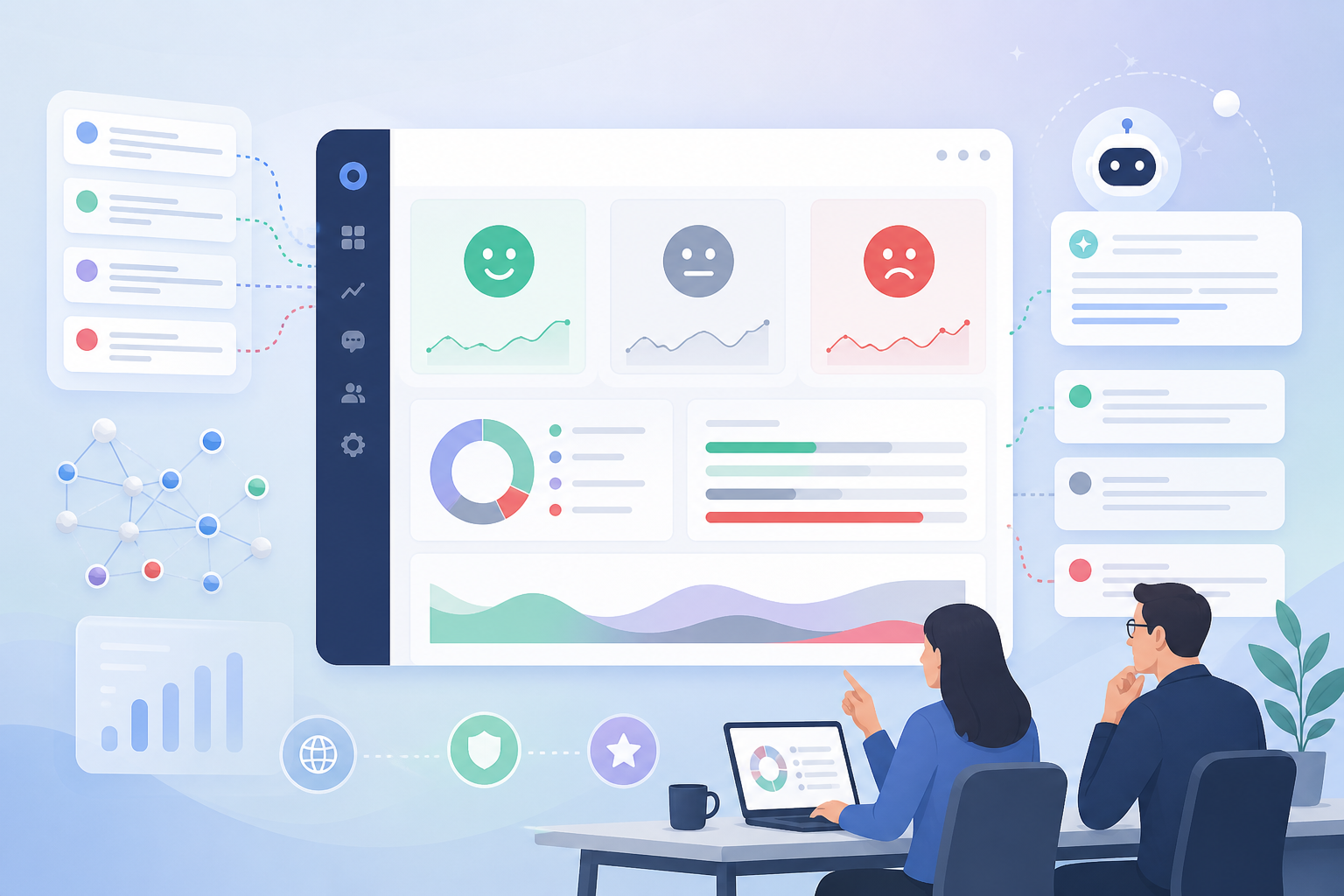 AI chatbot brand sentiment analysis dashboard showing positive, neutral, and negative brand narratives