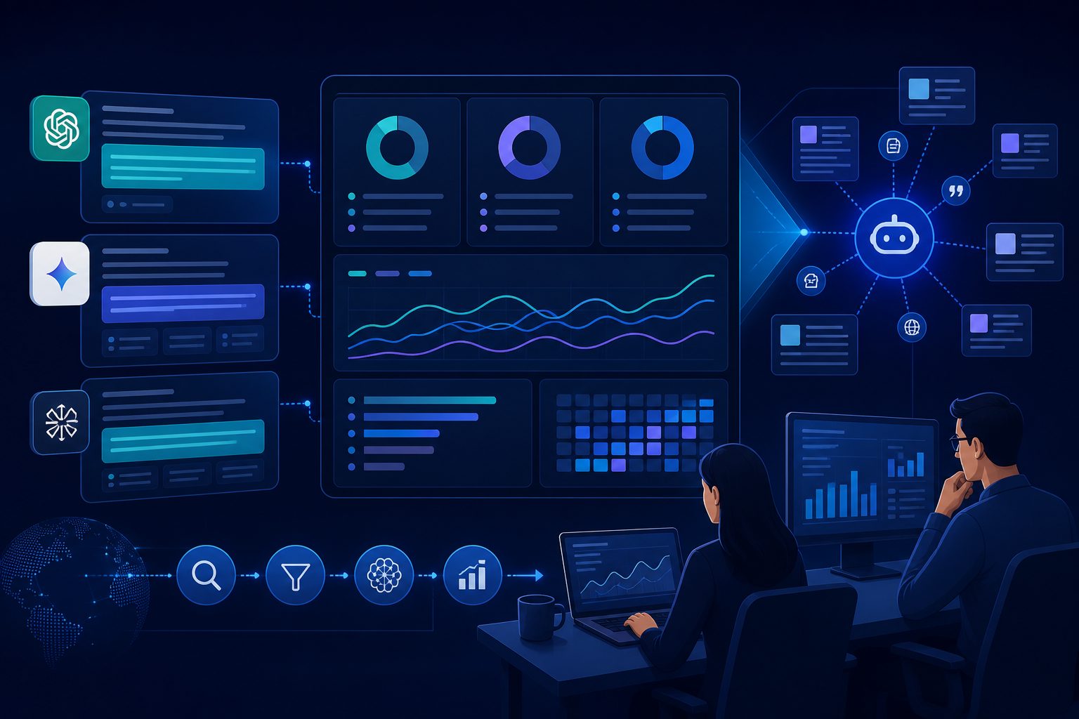 AI share of voice tracking dashboard comparing brand mentions, citations, and competitors across AI engines