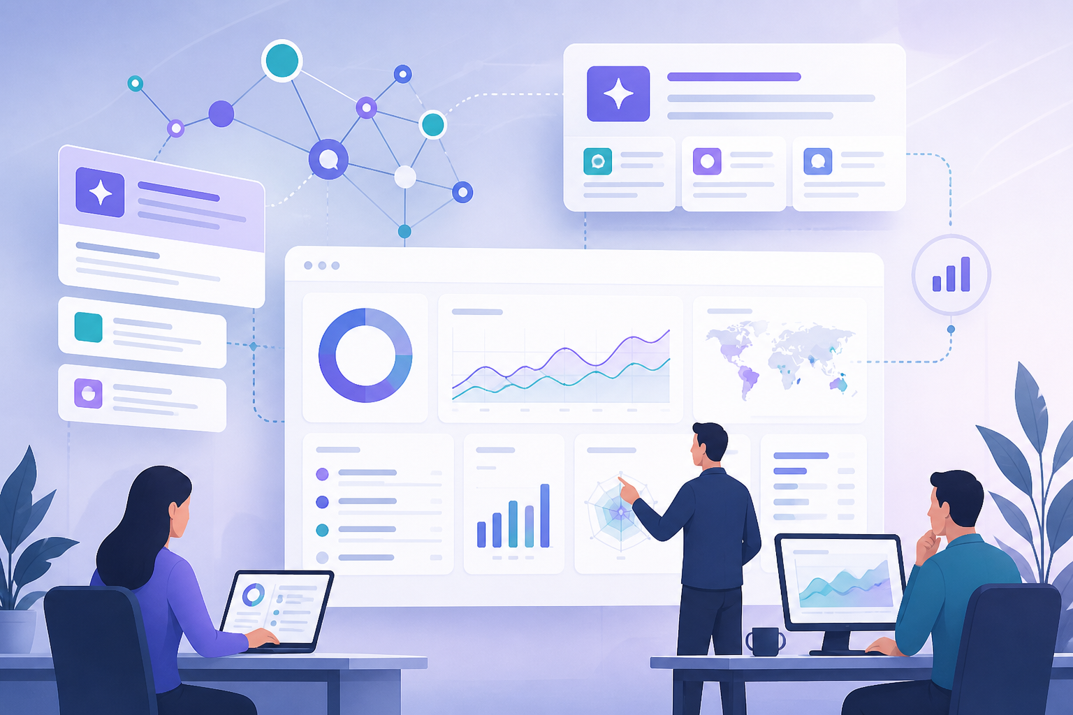 Dashboard concept showing GEO software for AI search tracking brand mentions, citations, and competitors