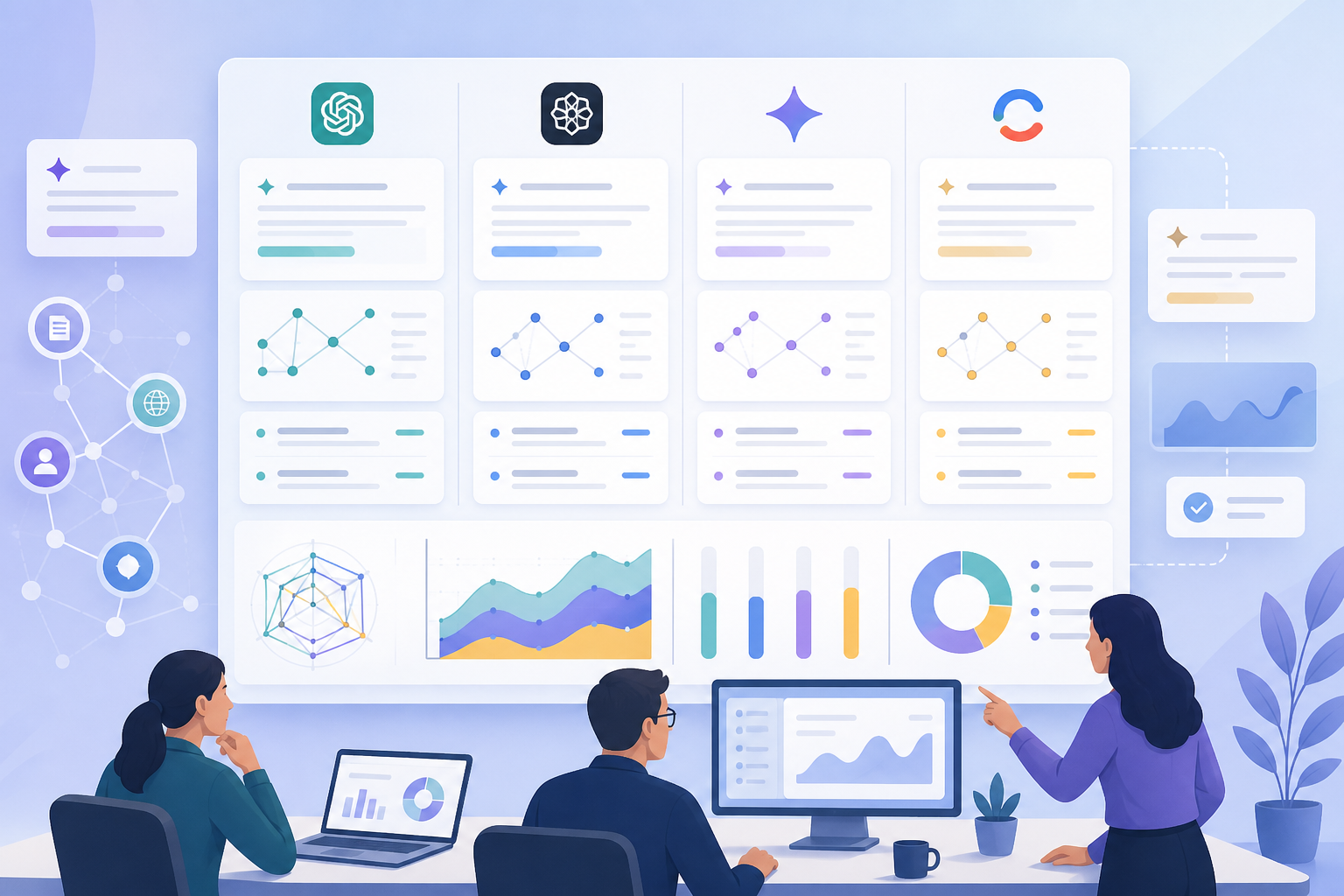Dashboard comparing best AEO tools for brand visibility across ChatGPT, Perplexity, Gemini, and AI Overviews