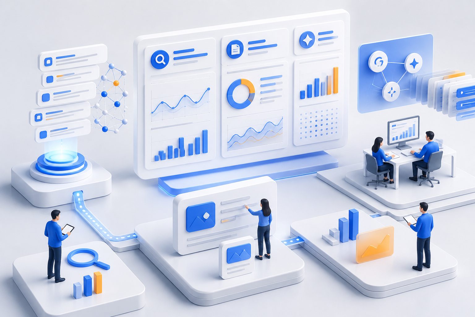 AI powered SEO tool dashboard comparing keyword, content, and AI-answer visibility metrics