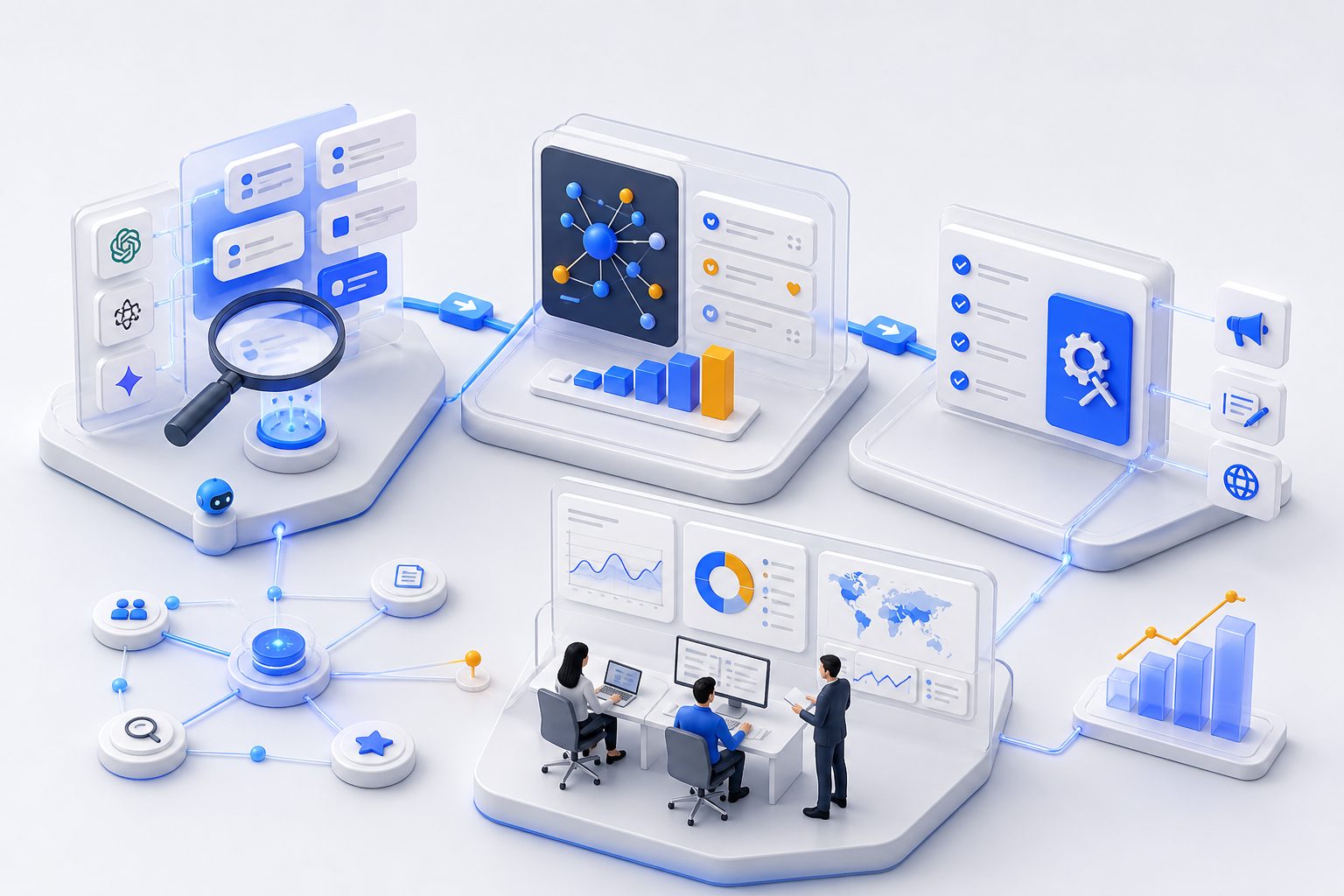 AI visibility workflow showing diagnosis, recommendation, and result tracking