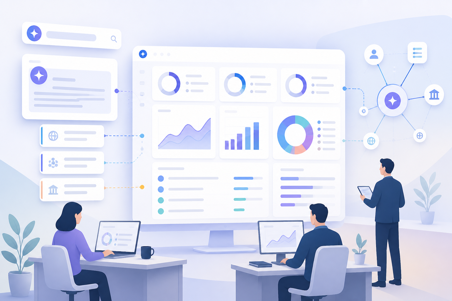 Dashboard concept showing AI visibility analysis tools tracking mentions, citations, and share of voice