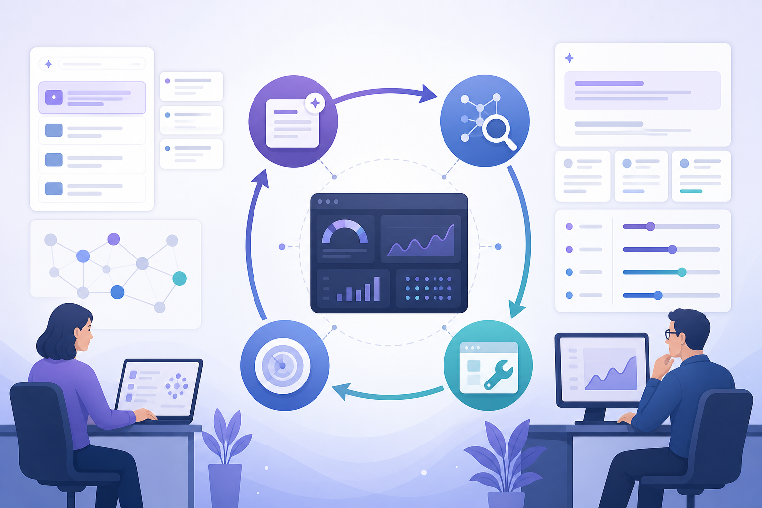 Workflow diagram for using an AI search visibility benchmarking tool from prompt set to score, diagnosis, fixes, and remeasurement