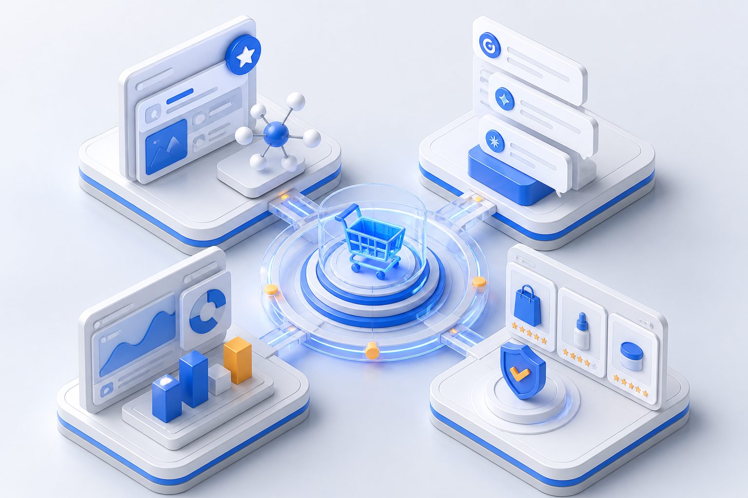Diagram showing the four pillars of shopping agent optimization