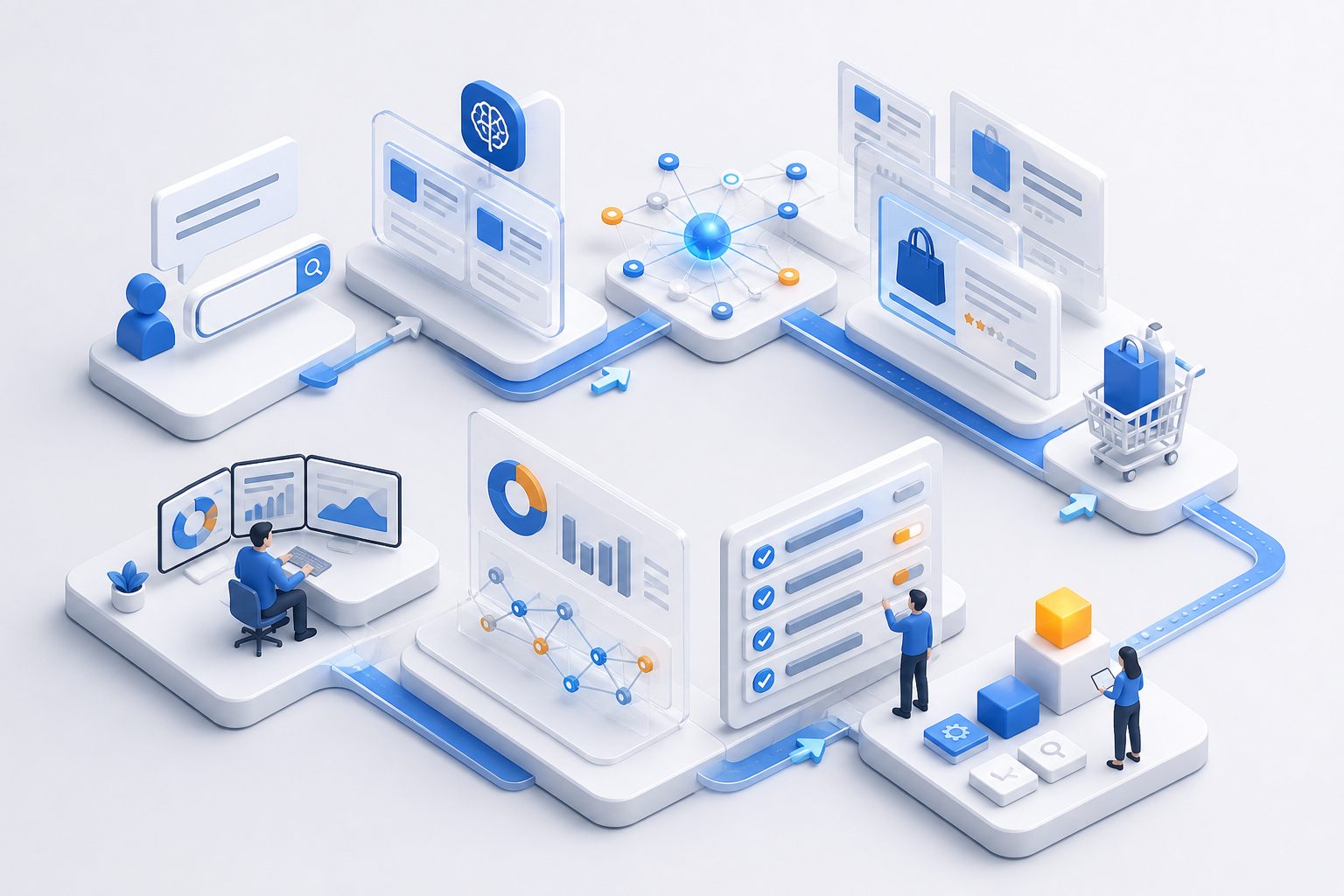 AI shopping agent audit workflow from buyer prompts to recommendations and optimization actions