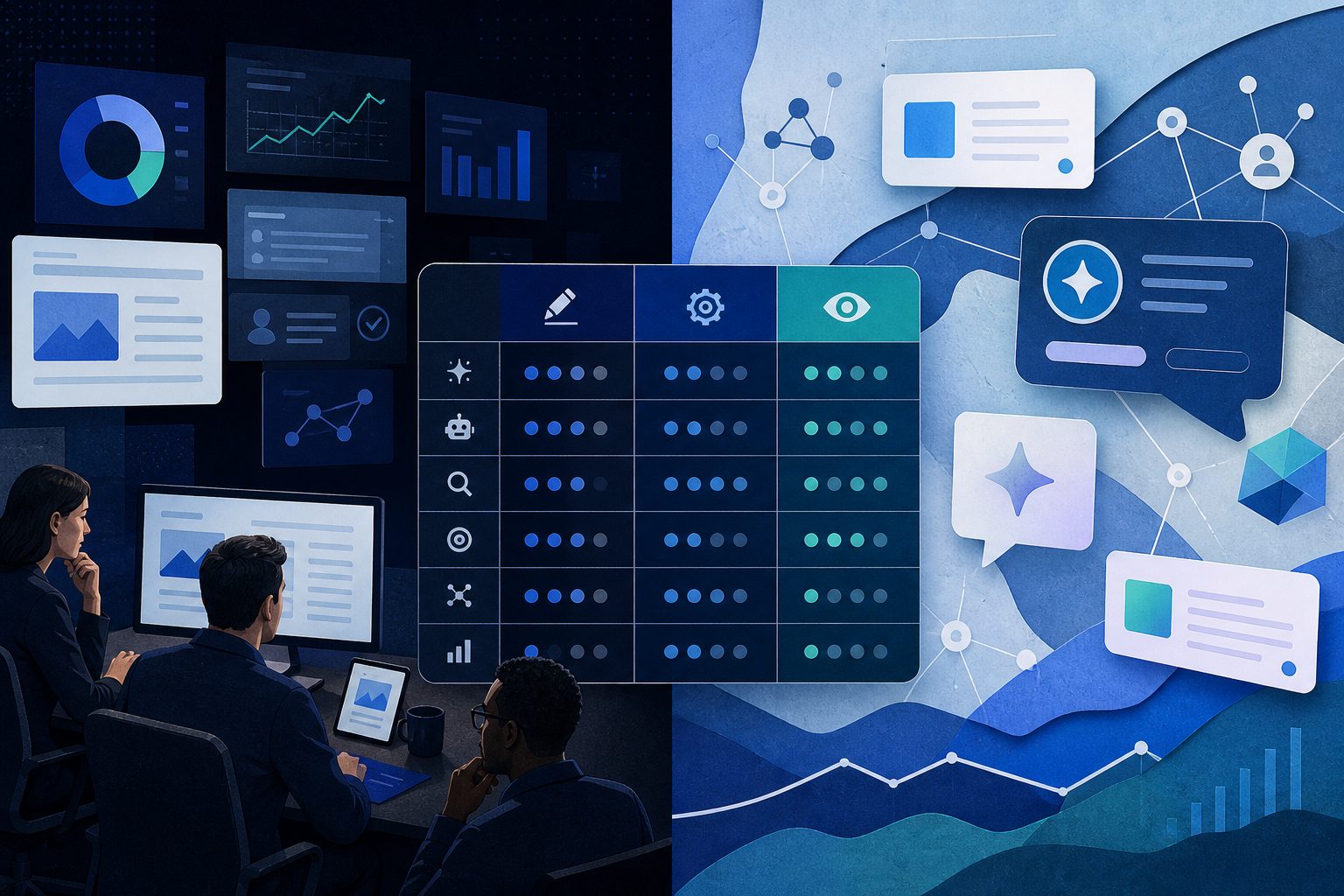 ai seo tools comparison matrix across writing, optimization, and visibility
