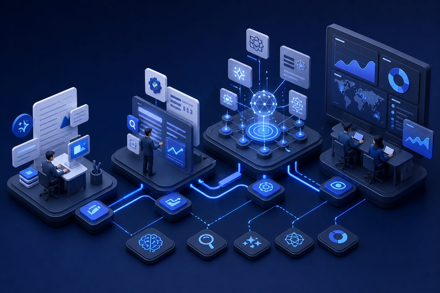 AI SEO tools stack showing content, optimization, and visibility layers