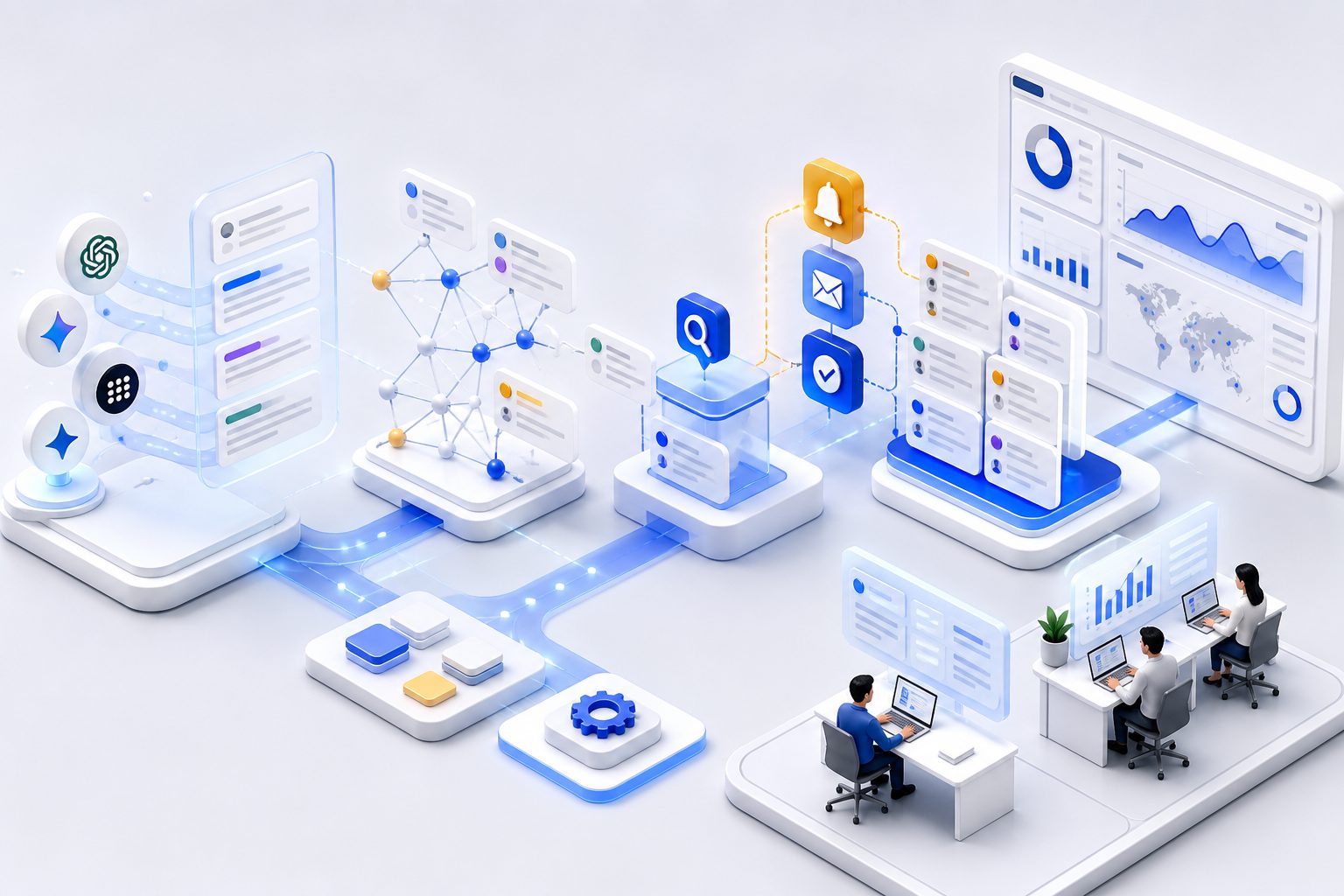 Visibility data flowing from AI engines into alerts, tickets, and dashboards