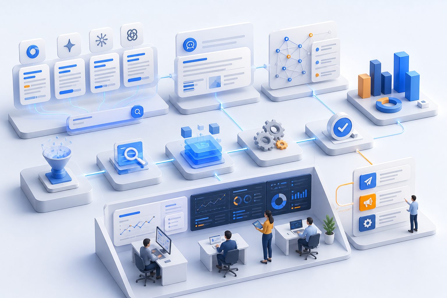 A SaaS team comparing AI visibility signals and routing next actions