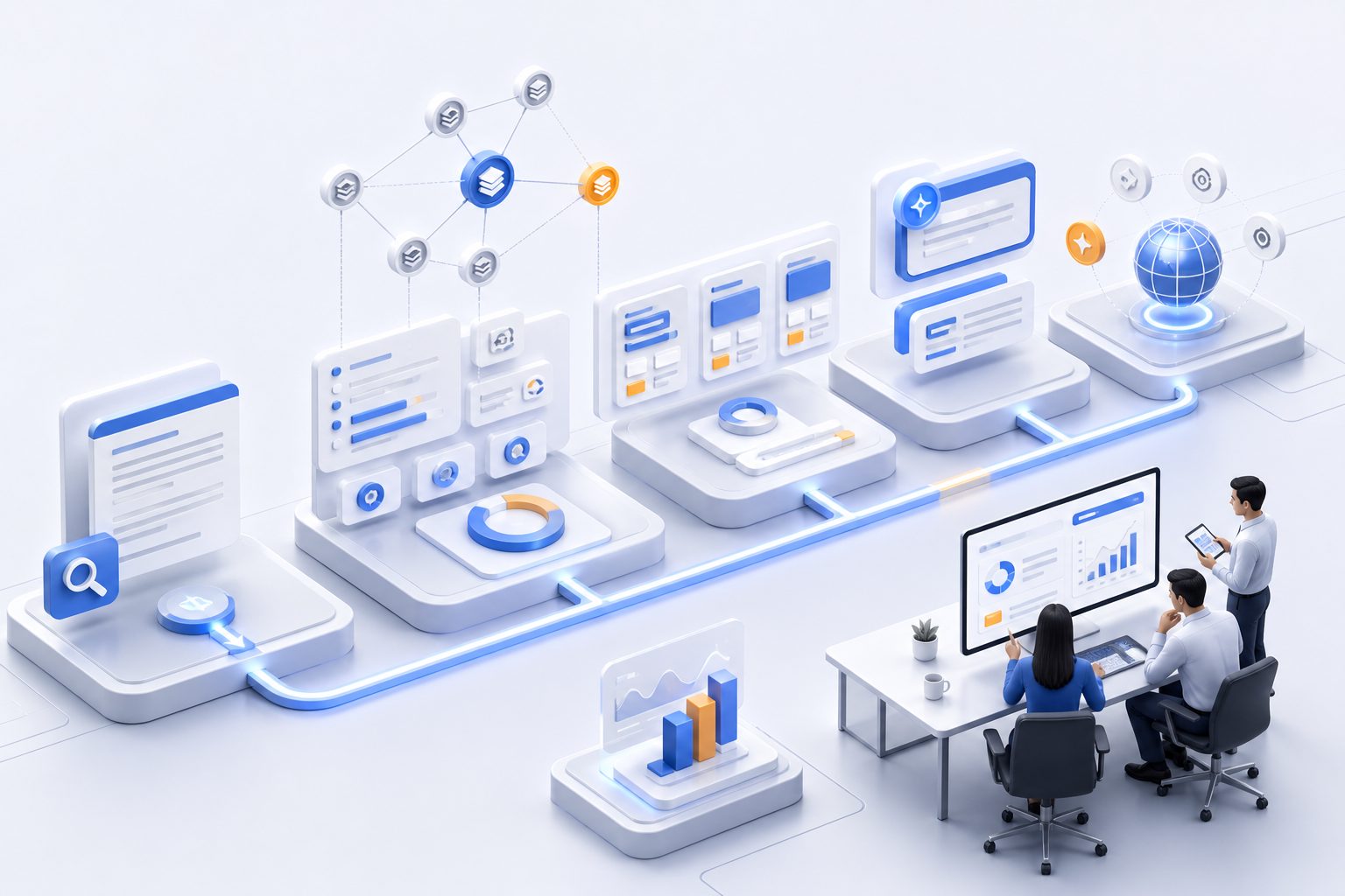 Content optimization dashboard concept showing briefs, entity gaps, and answer blocks