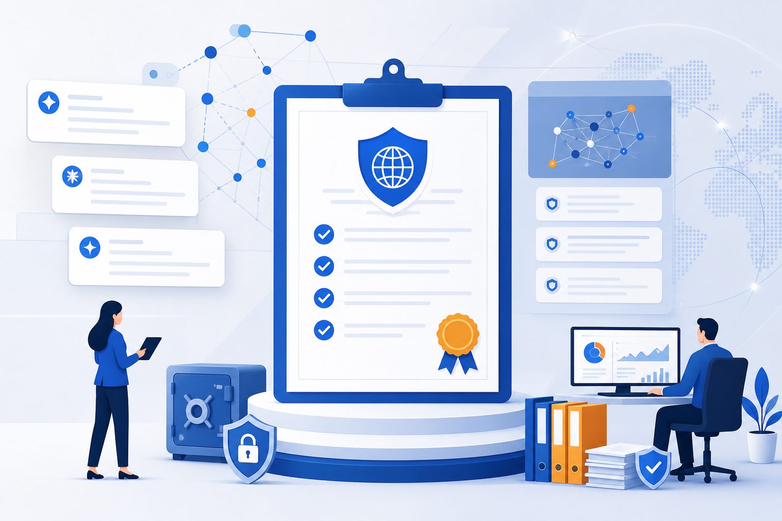 AEO certificate readiness checklist showing compliance records, solvency, procedures, and security controls