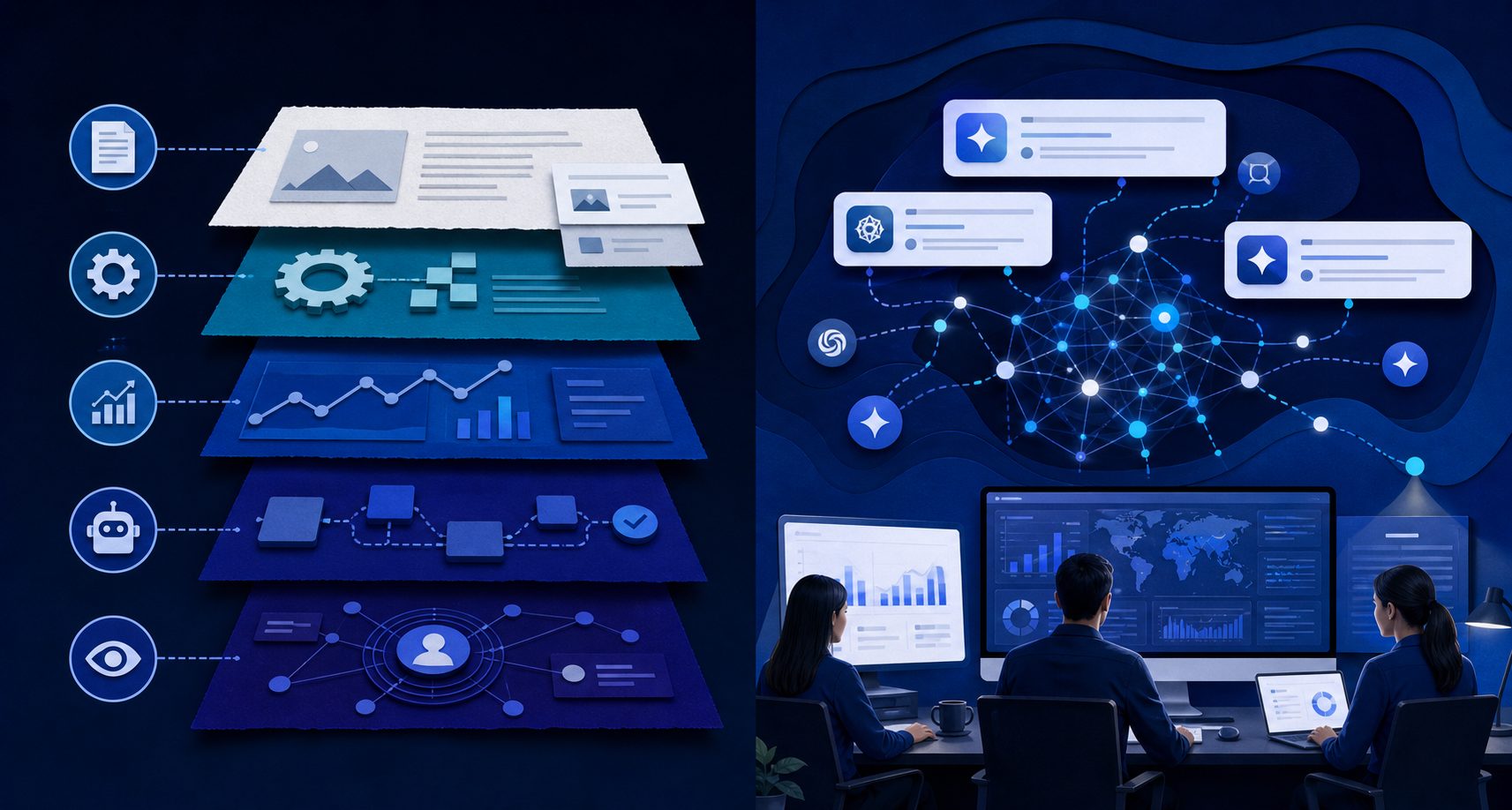 best ai tools for seo stack showing content, technical SEO, rank data, automation, and AI visibility layers