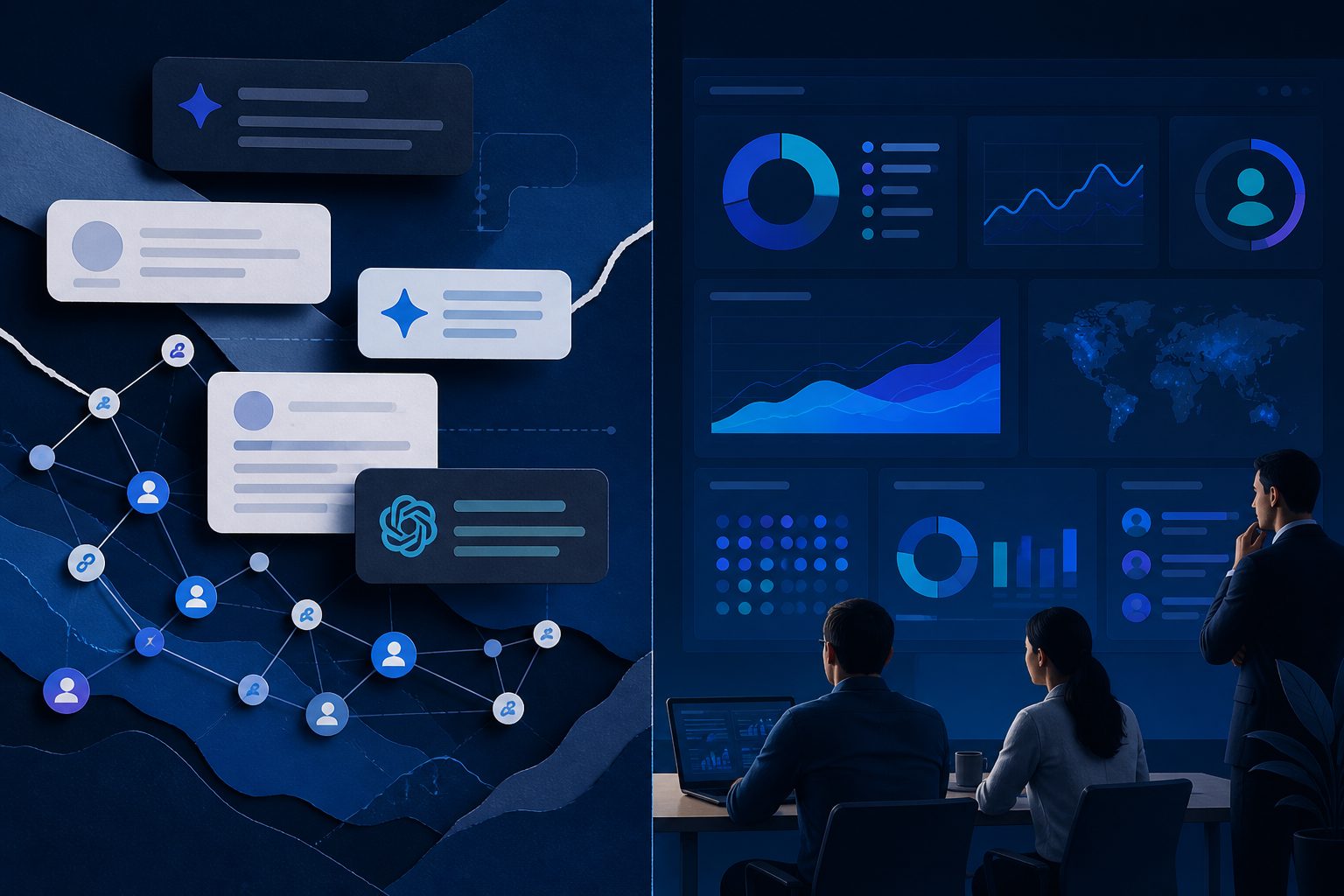 AI visibility monitoring dashboard concept showing mention rate, citation sources, sentiment, and competitor comparison