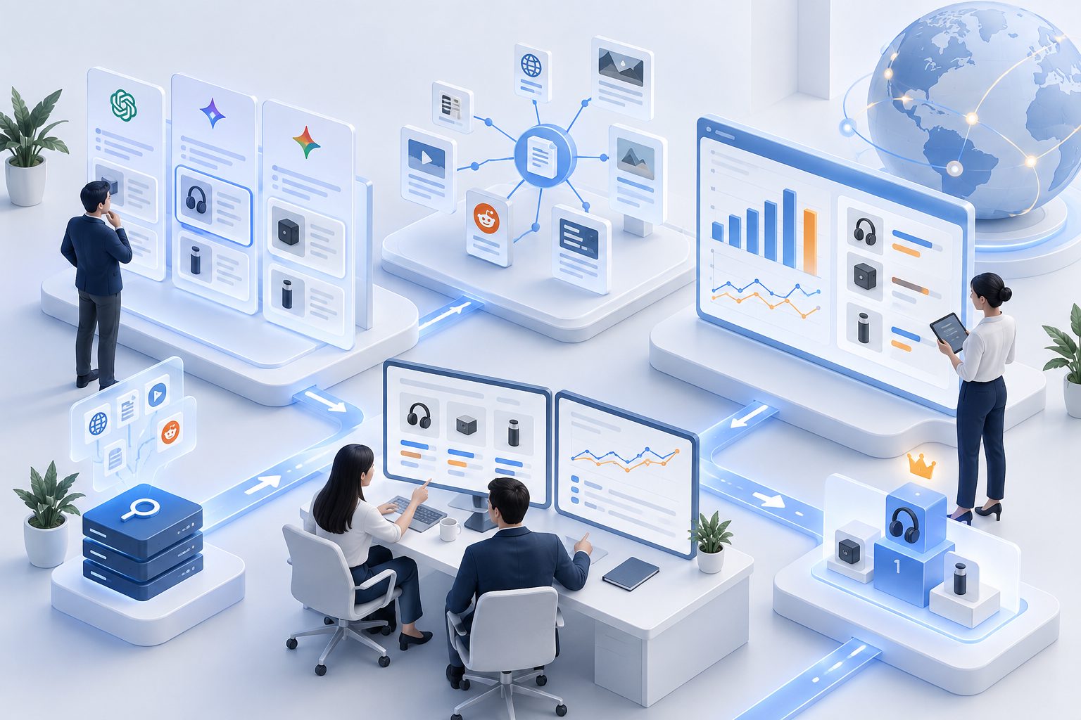 SaaS team comparing AI recommendations, competitor visibility, and citation sources