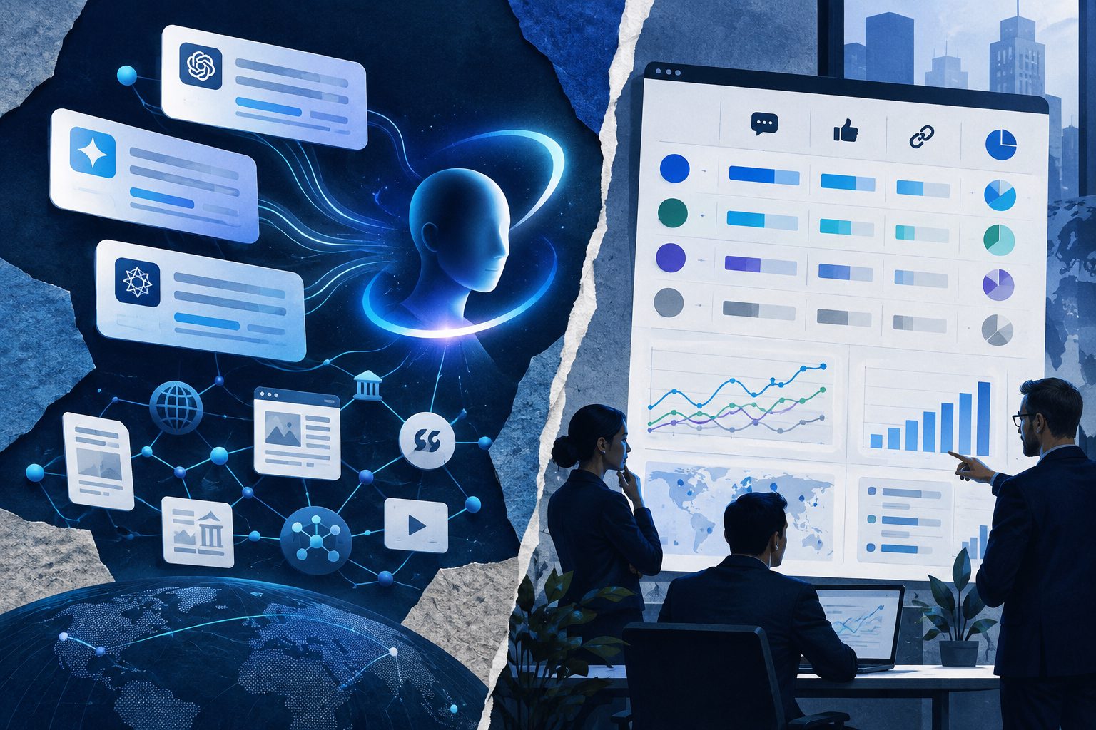 B2B SaaS GEO scorecard comparing mention rate, recommendation position, citations, and competitor share of voice