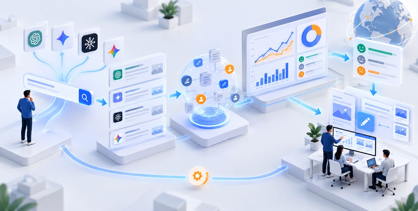 AI search monitoring workflow from prompts to sentiment insights and content actions