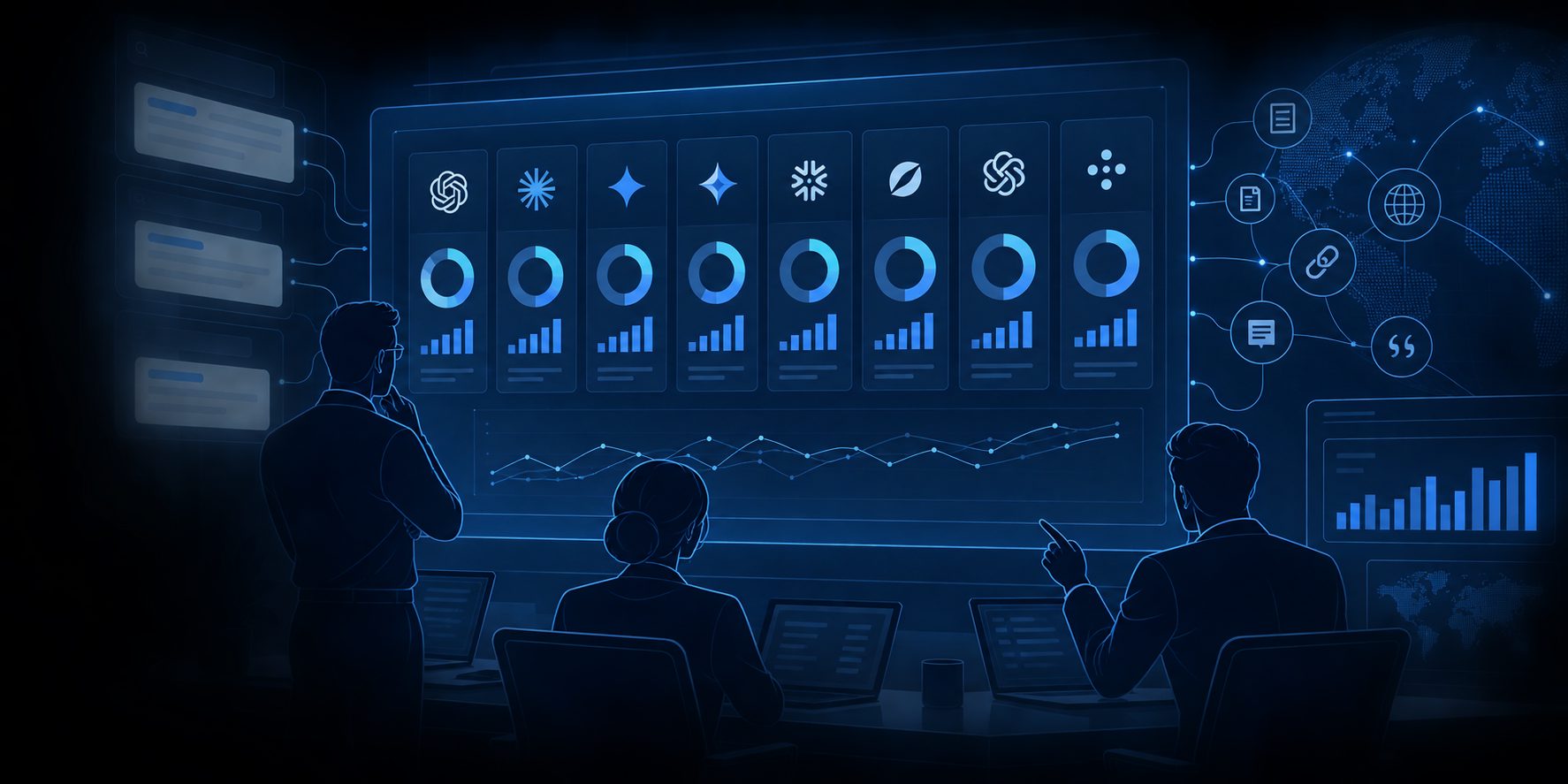 Dashboard showing brand mention rates across eight AI engines side by side