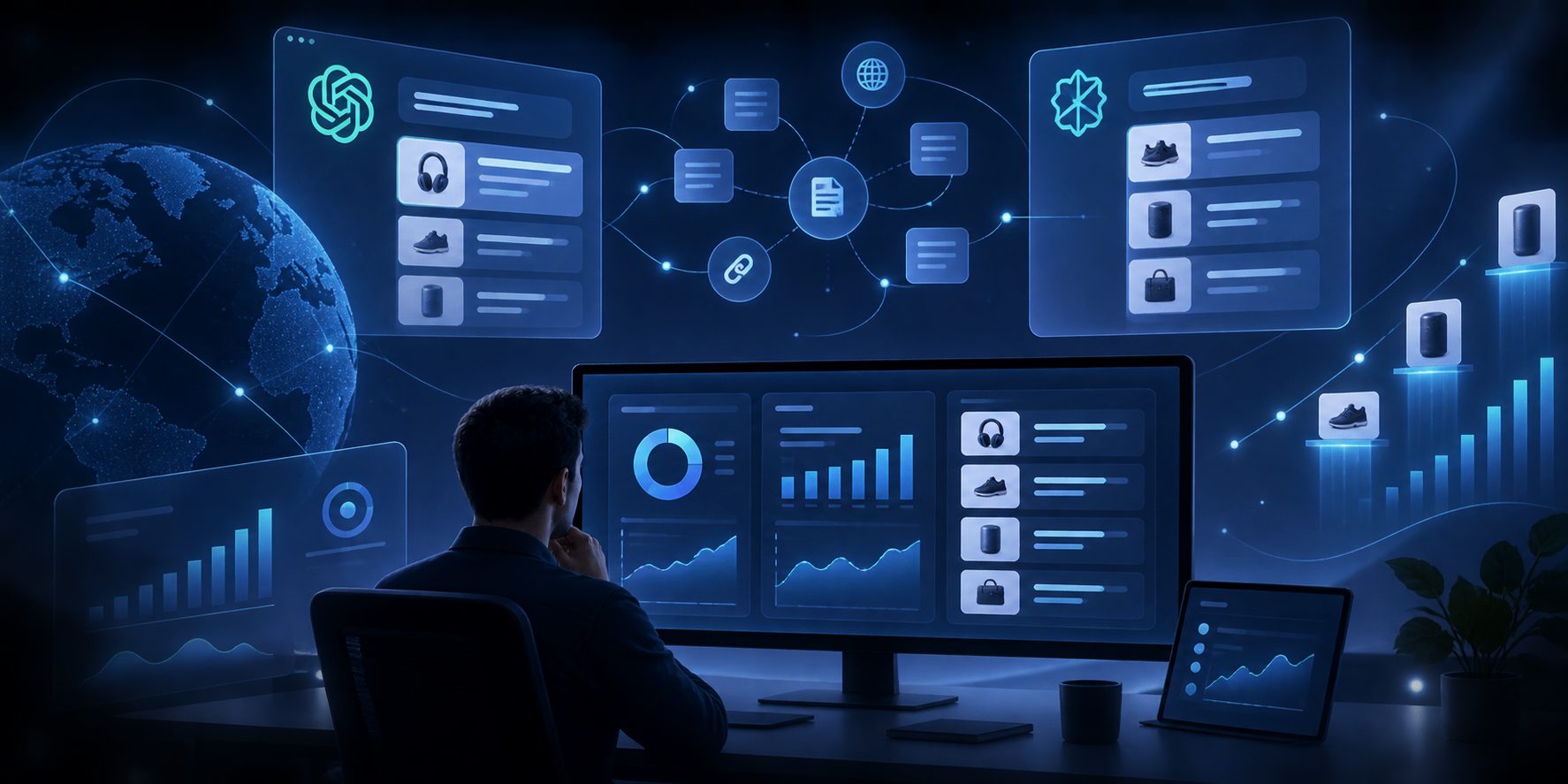 Dashboard showing AI product recommendation monitor metrics across ChatGPT and Perplexity