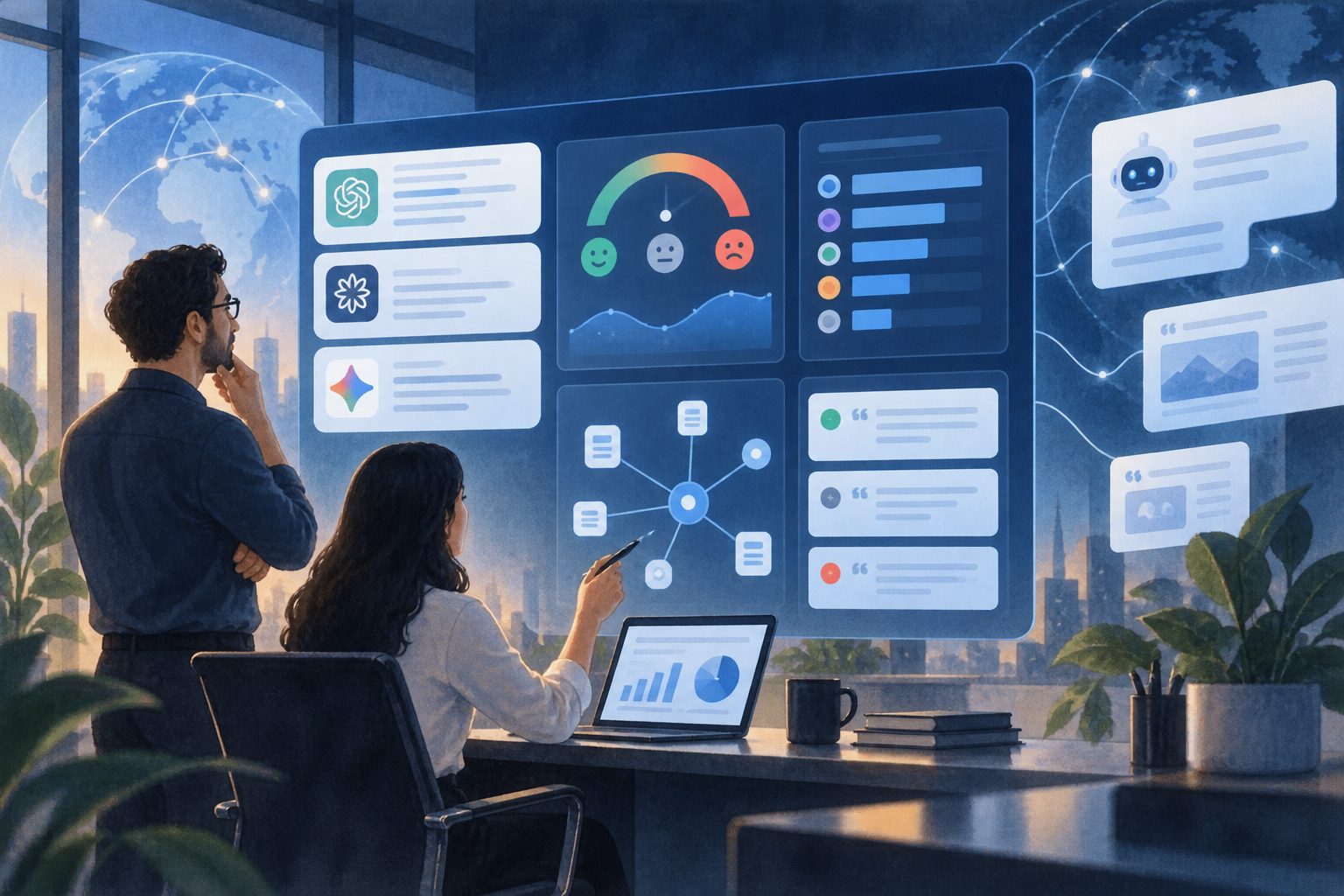 AI brand sentiment tracking tools dashboard showing sentiment, competitors, and citations