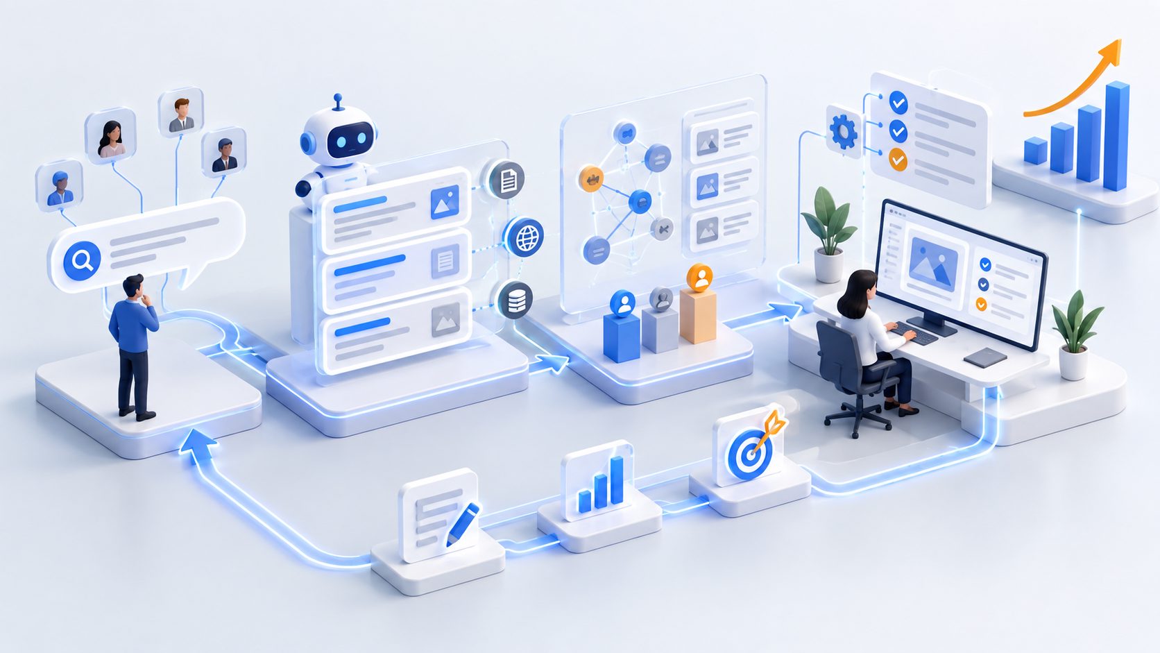 Content strategy workflow connecting buyer prompts, citations, competitors, and optimization actions