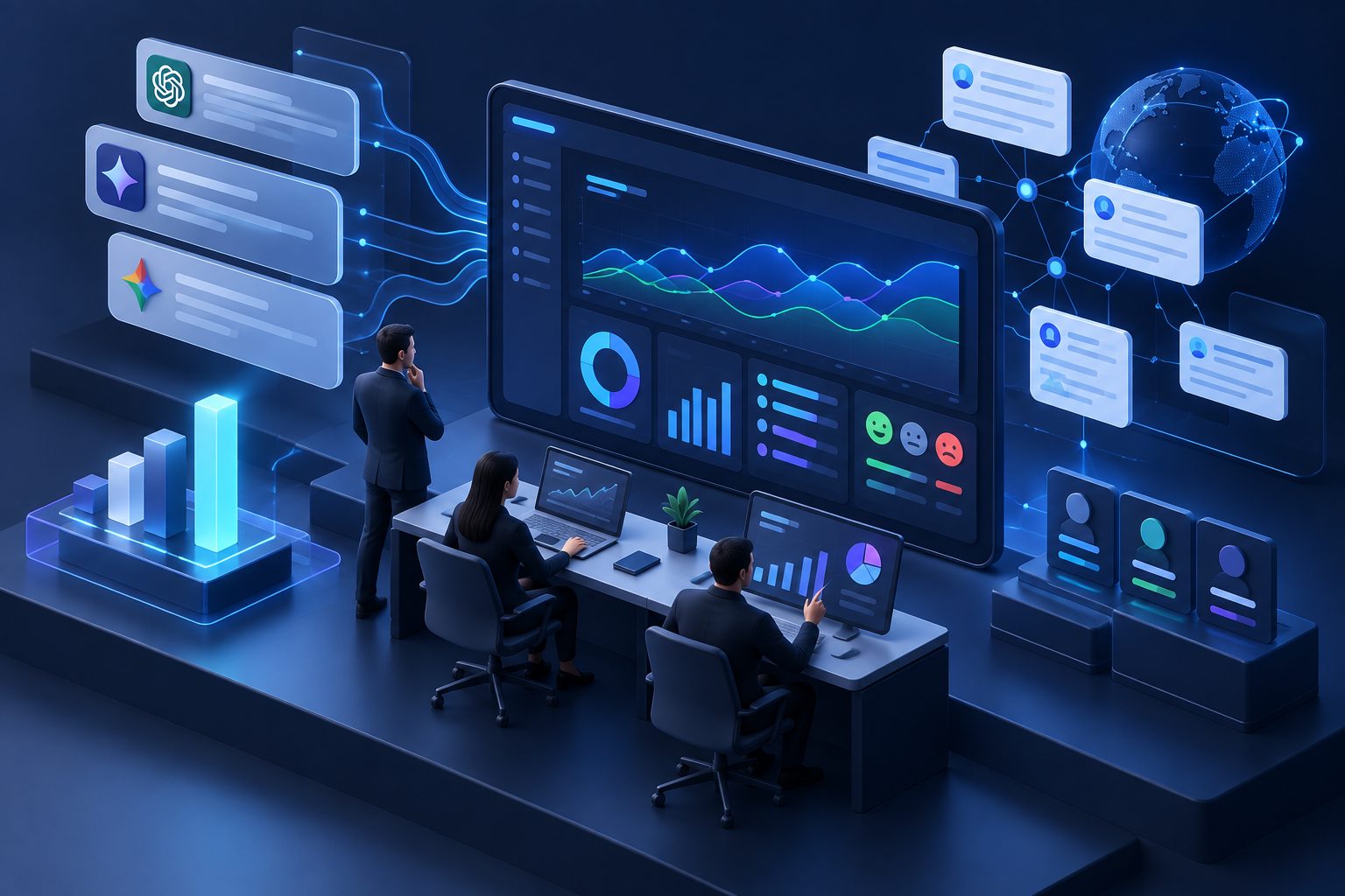 SaaS AI visibility dashboard showing mentions, citations, competitors, and sentiment