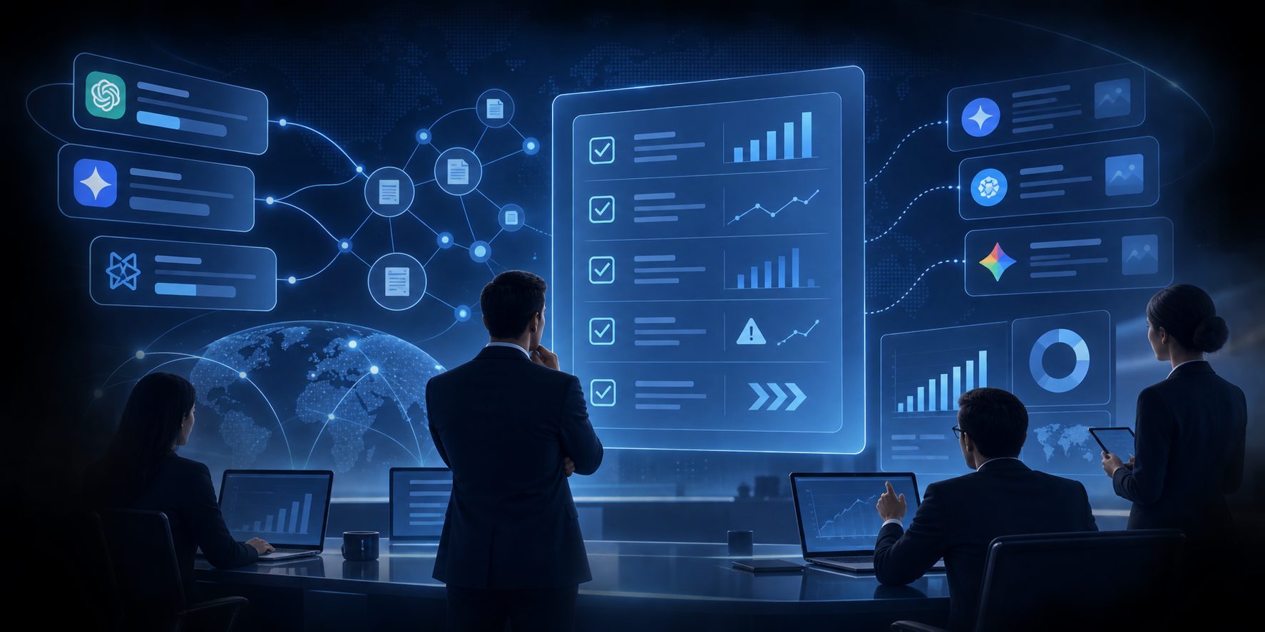 Executive report checklist for AI visibility metrics, evidence, risks, and next actions
