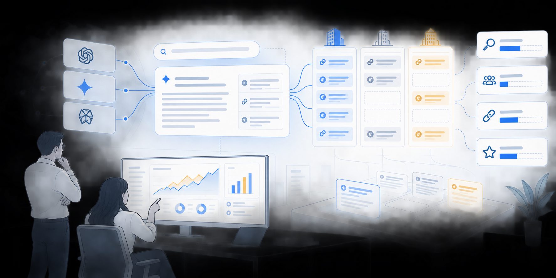 B2B generative search gap framework showing prompt, competitor, citation, and recommendation gaps