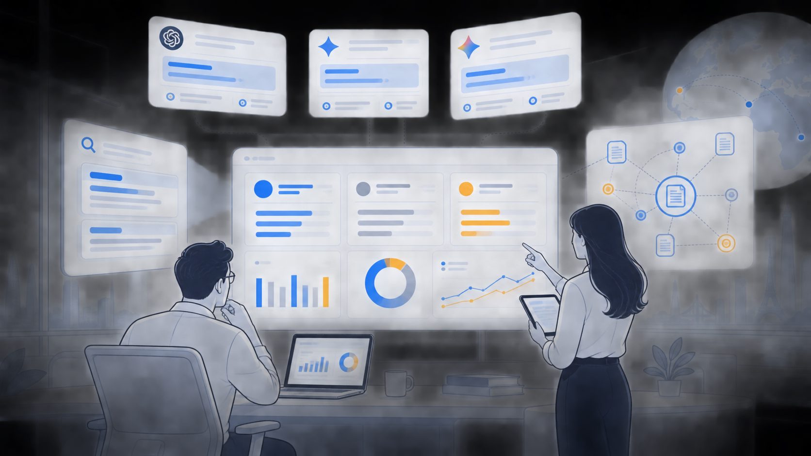 Generative search gap audit dashboard comparing a SaaS brand with competitors