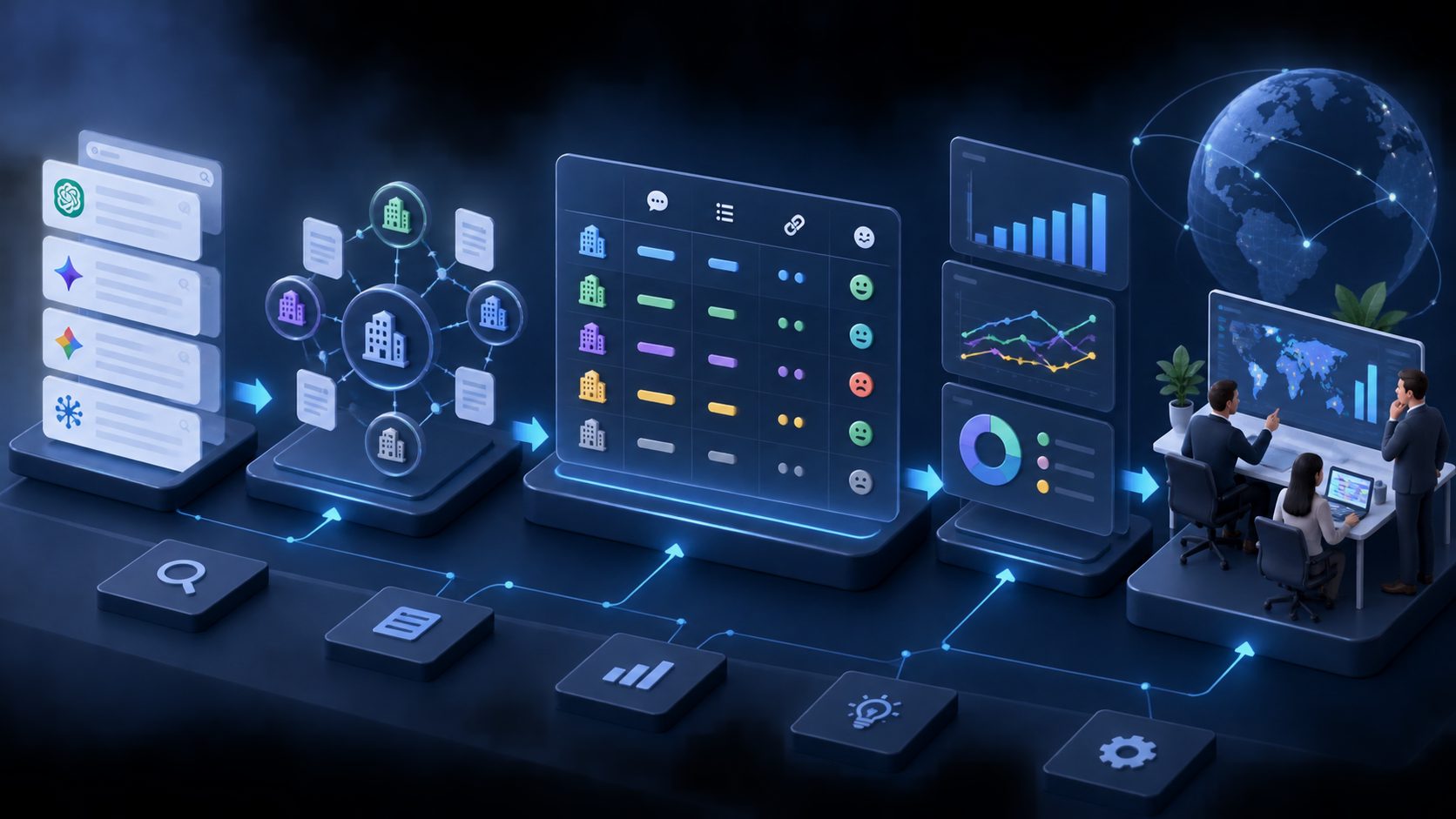 competitor AI visibility audit matrix showing mention rate, position, citations, and sentiment