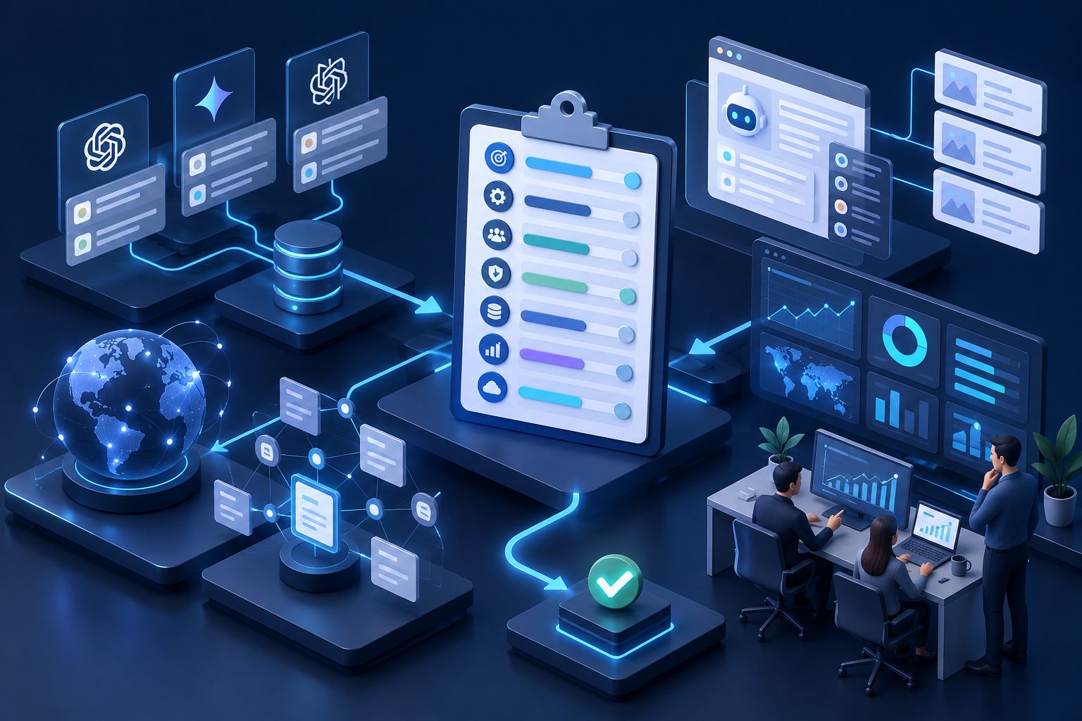 AEO software procurement scorecard with seven weighted categories