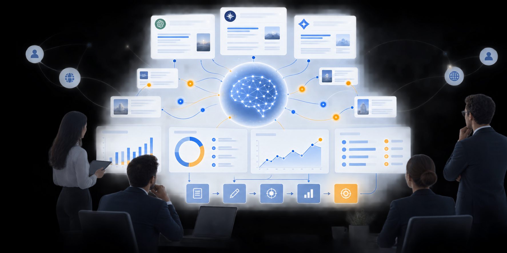Executive AEO dashboard connecting citation KPIs to prioritized content actions