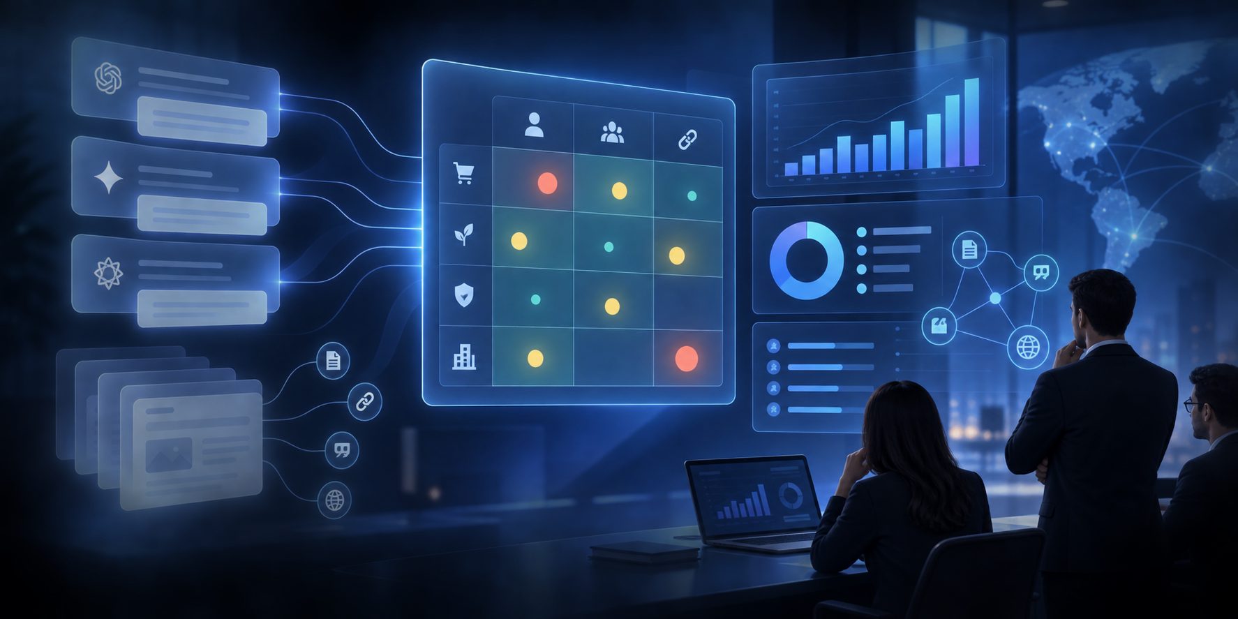 Enterprise Answer Gap Matrix comparing buyer intent, competitor dominance, and citation deficits