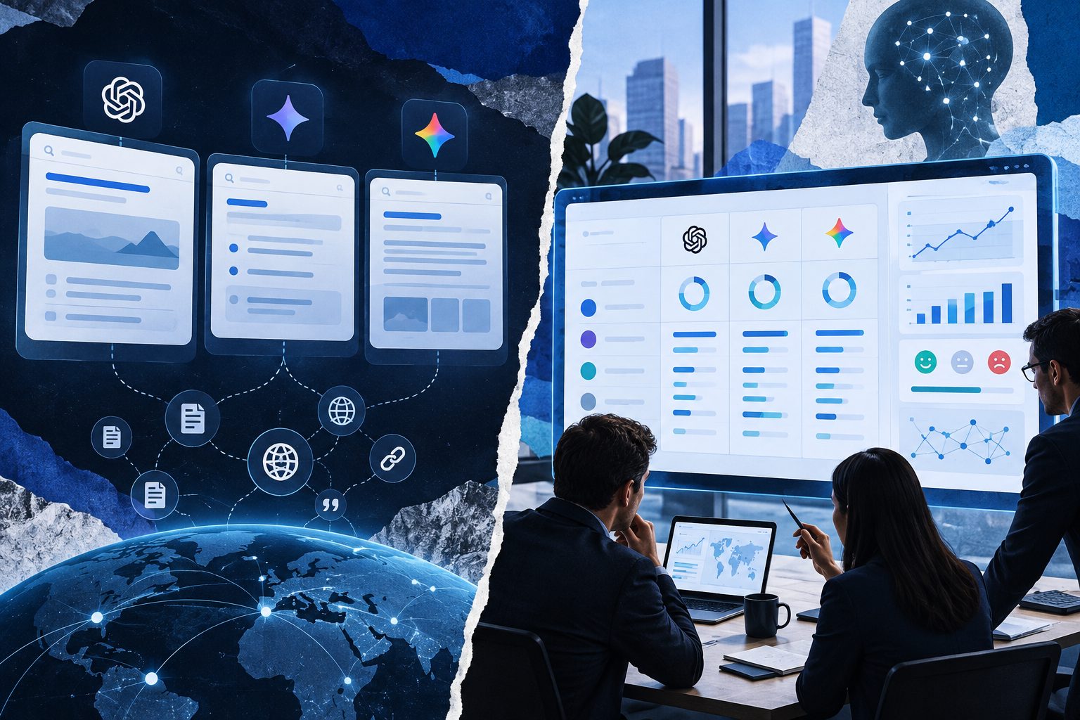 AEO ranking software comparison dashboard showing AI visibility, competitors, citations, and sentiment