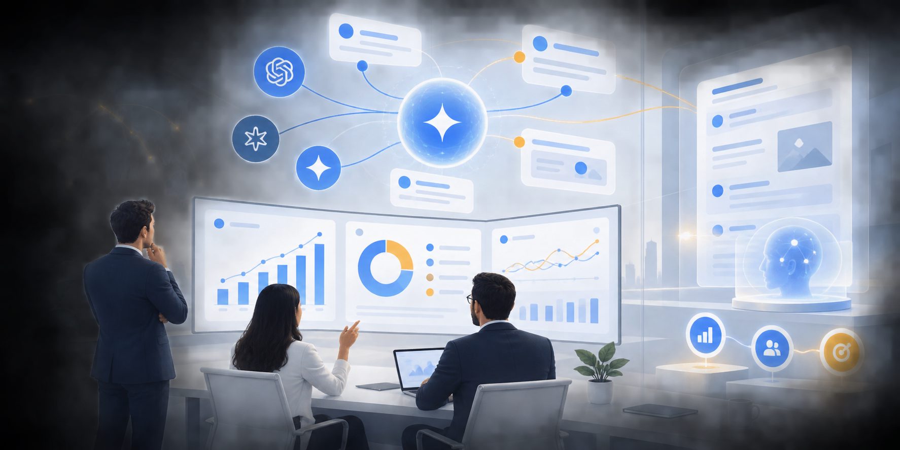 Executive dashboard for AI search KPIs for SaaS showing visibility, preference, and outcomes