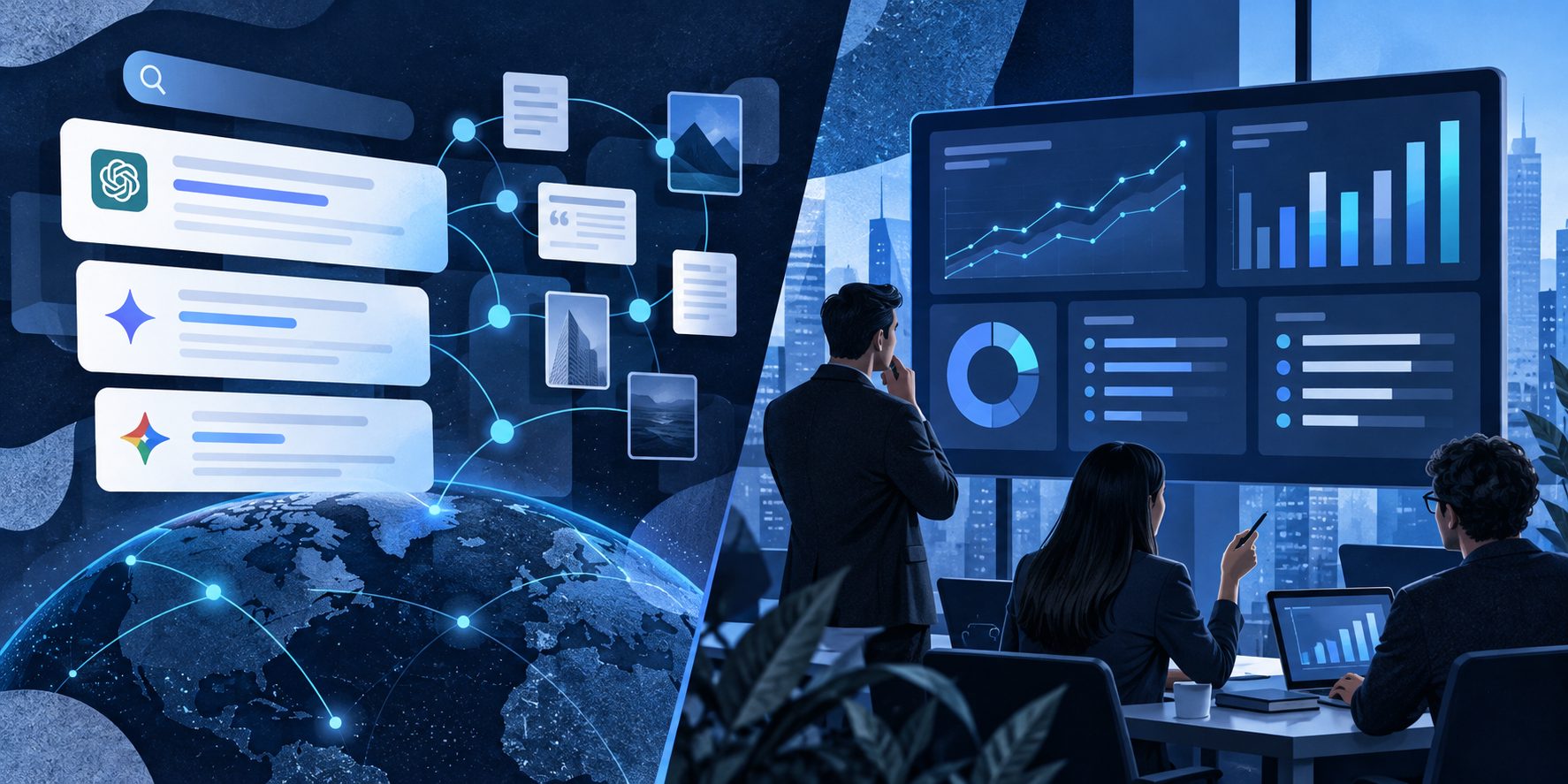 AI search optimization dashboard showing SaaS visibility, citations, and competitor comparisons