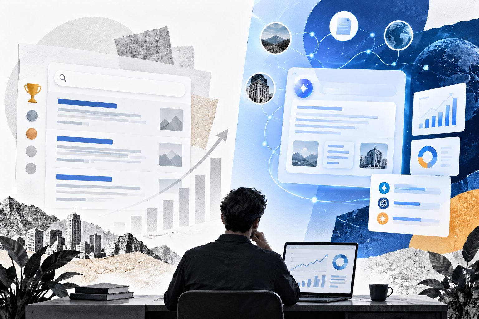 GEO vs SEO comparison showing search rankings and AI answer visibility