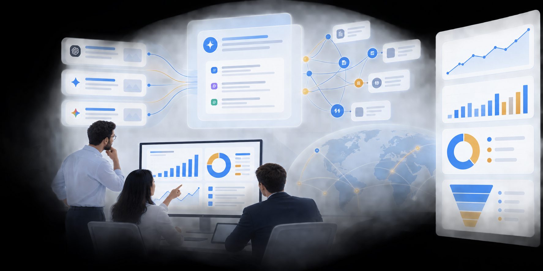 B2B SaaS generative engine metrics dashboard showing visibility, citations, sentiment, and pipeline stages