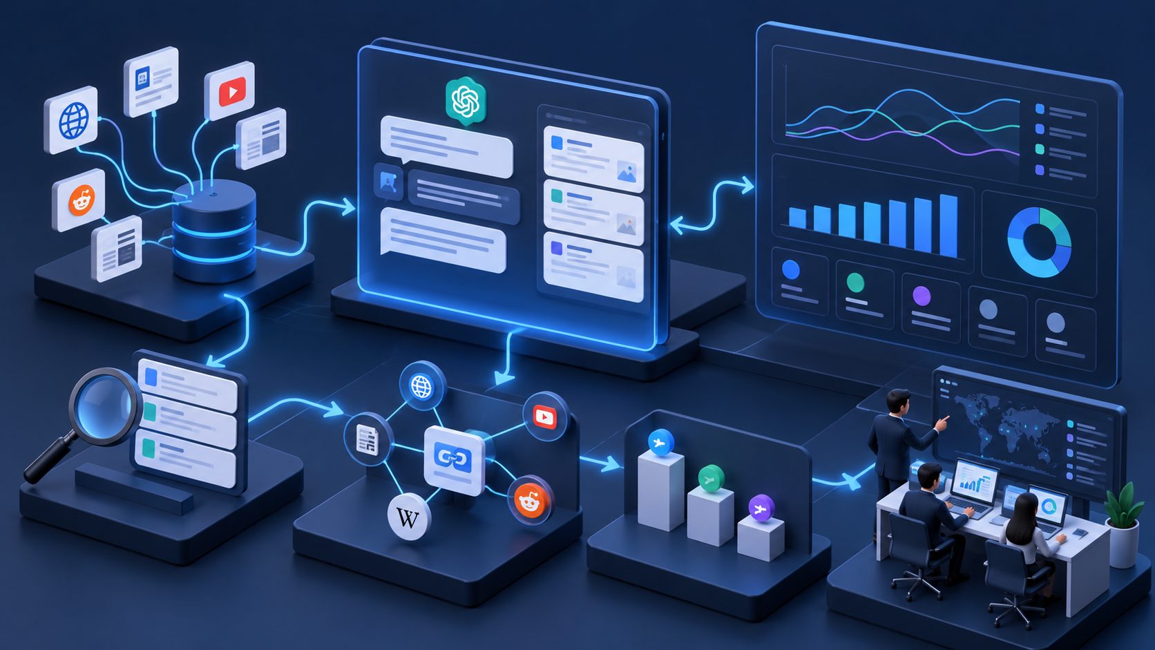 ChatGPT share of voice dashboard with competitor trends and citation sources