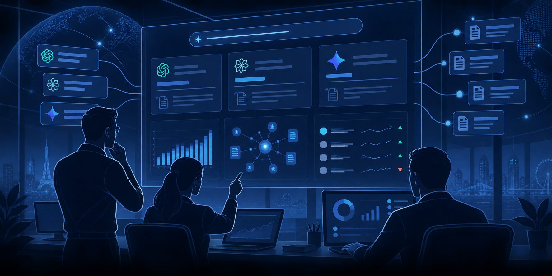 AI engine visibility dashboard showing prompts, citations, and competitors