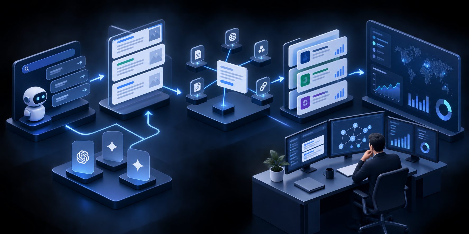 Workflow showing how to audit competitor presence in Perplexity with prompts, mentions, and citations